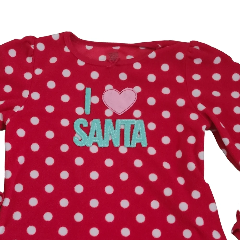 Carters Girls Sz 5T I Love Santa Red White Polka Dots Fleece Nightgown